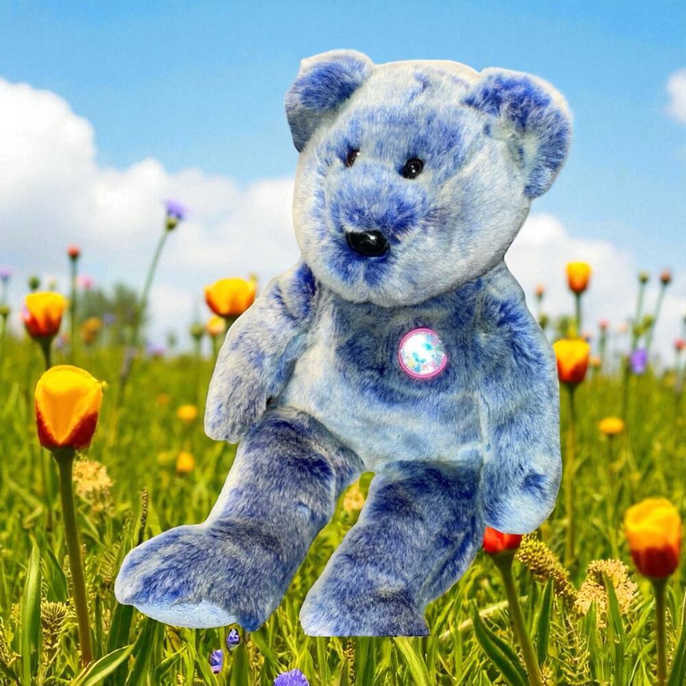 Ty Beanie Buddies Teddy Bear Periwinkle Blue Soft Plush Stuffed Toy Vintage Gift